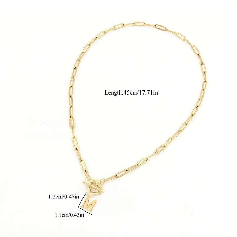 Minimalist Paperclip Chain Letter Necklace with Heart-Shaped OT Clasp